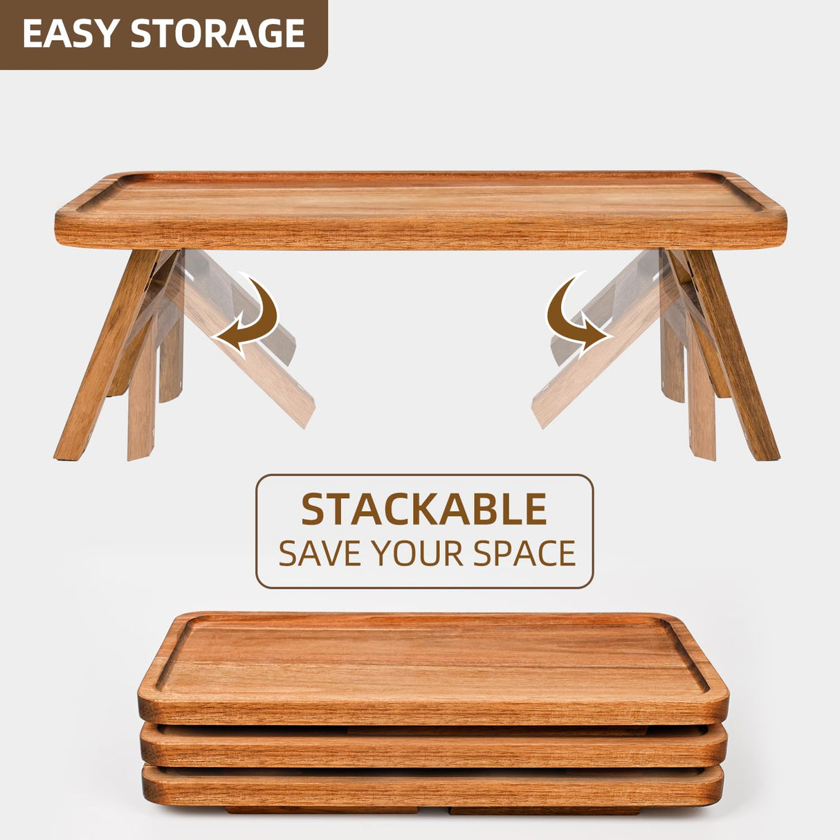 GEHE 3 Tier Serving Tray Acacia Wooden Tiered Tray Stand Foldable Dessert Table Display Set Decor Charcuterie Boards for Party, Birthday, Wedding, Christmas