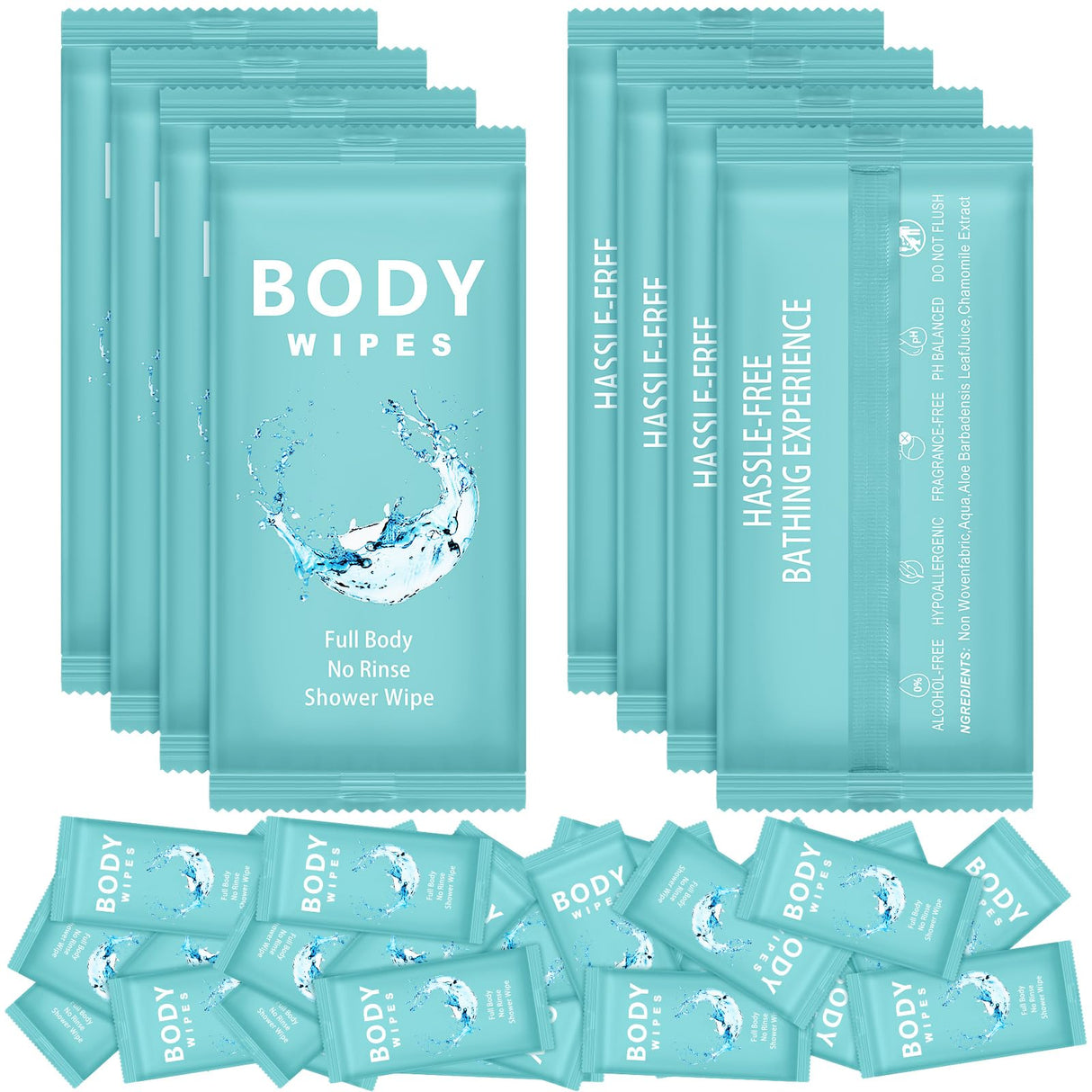 Treela 300 Pcs Bulk Large Body Wipes Individually Wrapped Big Bath Wipes for Adults Bathing No Rinse Shower Bulk Deodorant for Homeless Hygiene Personal Cleansing for Travel Gym(7.09" X 9.84",Blue)