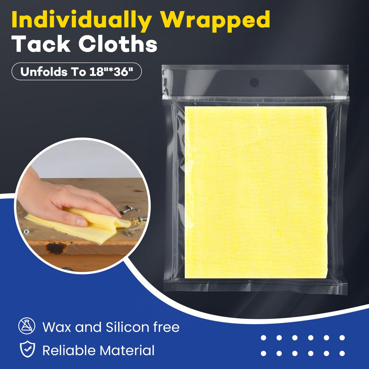CAREGY 48Pcs Tack Cloth for Removing Dust from Woodworking, Sanding Particles, Clean & Polish, Ideal for Woodworking & Painting,Wax and Silicone Free, 18 x 36 Inches Dust Cloths