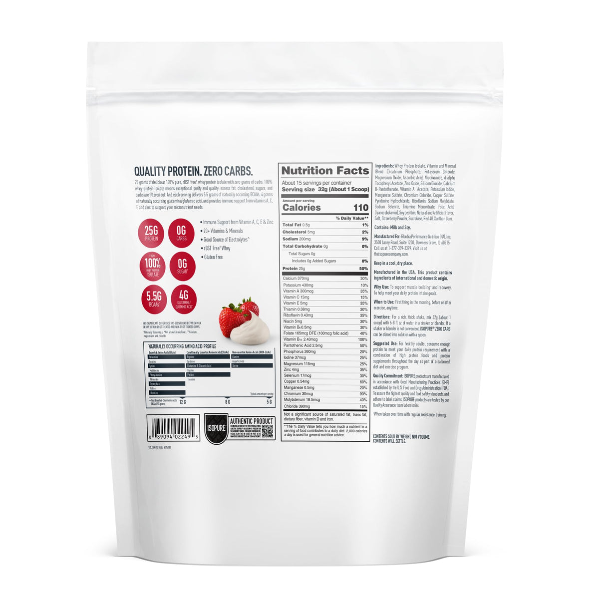 Isopure Zero Carb 100% Pure Whey Isolate Protein Powder, Lactose Free, Gluten Free, With Vitamins, Strawberries & Cream, 25g Protein Per Serving, 1 Lb, 15 Servings (Packaging May Vary)