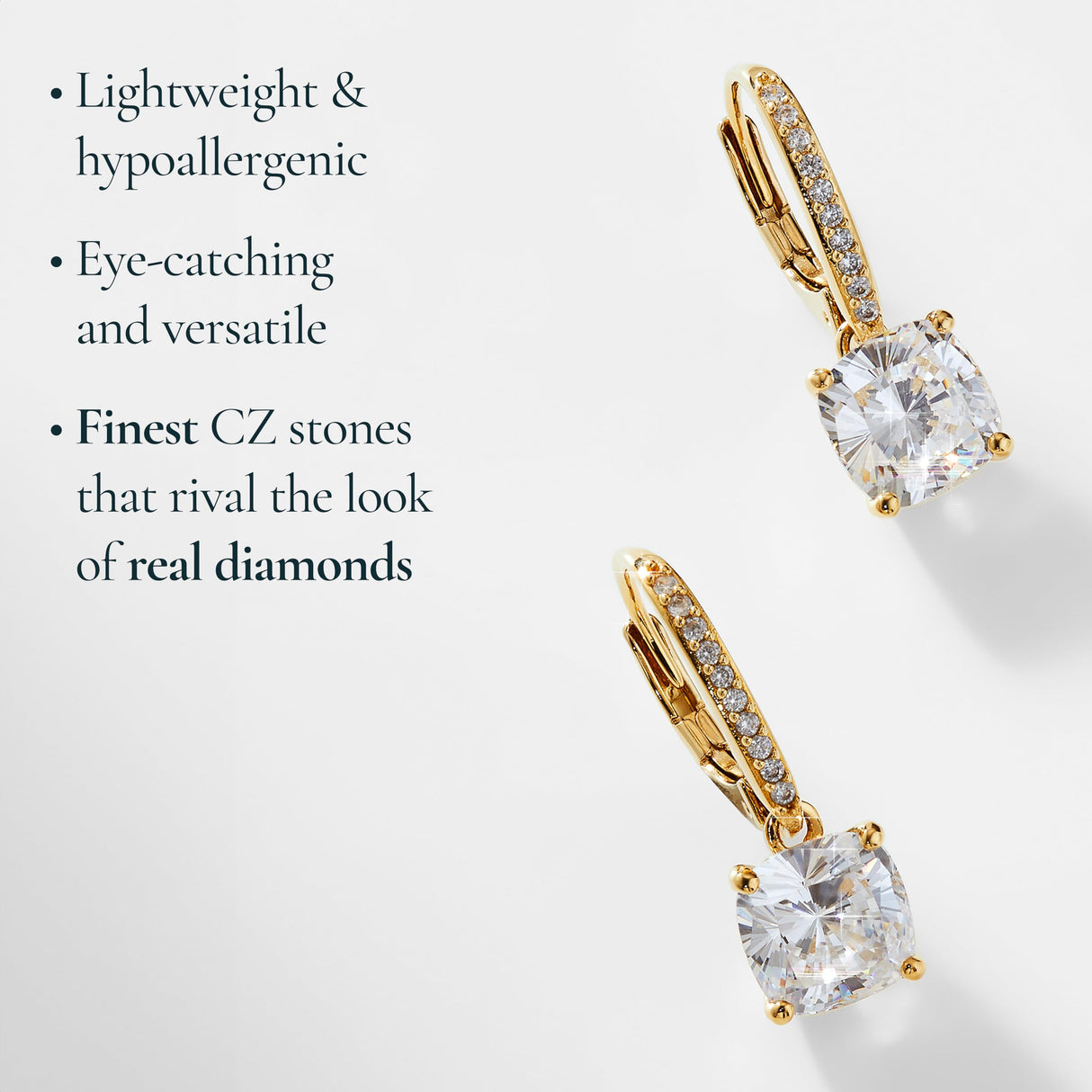 NADRI Cushion Cut CZ Leverback Earrings, 18K Gold Plated