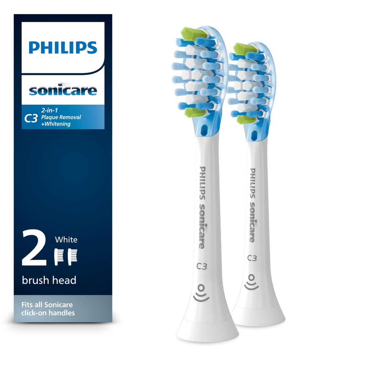 Philips Sonicare Genuine C3 Premium Plaque Control Toothbrush Heads, One Year Supply, 2 Brush Heads, Black, HX9044/95