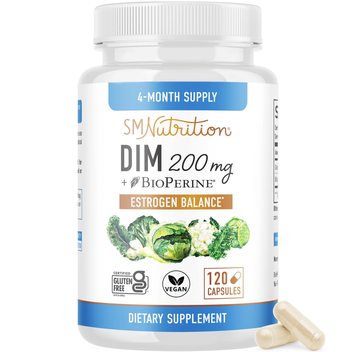 DIM Supplement 200 mg (120 Ct) | Estrogen Balance for Women & Men | Hormone Balance, Hormonal Acne Supplements, Menopause, Antioxidant & PMS Support | Non-GMO, Vegan, Soy Free | 4 Month Supply