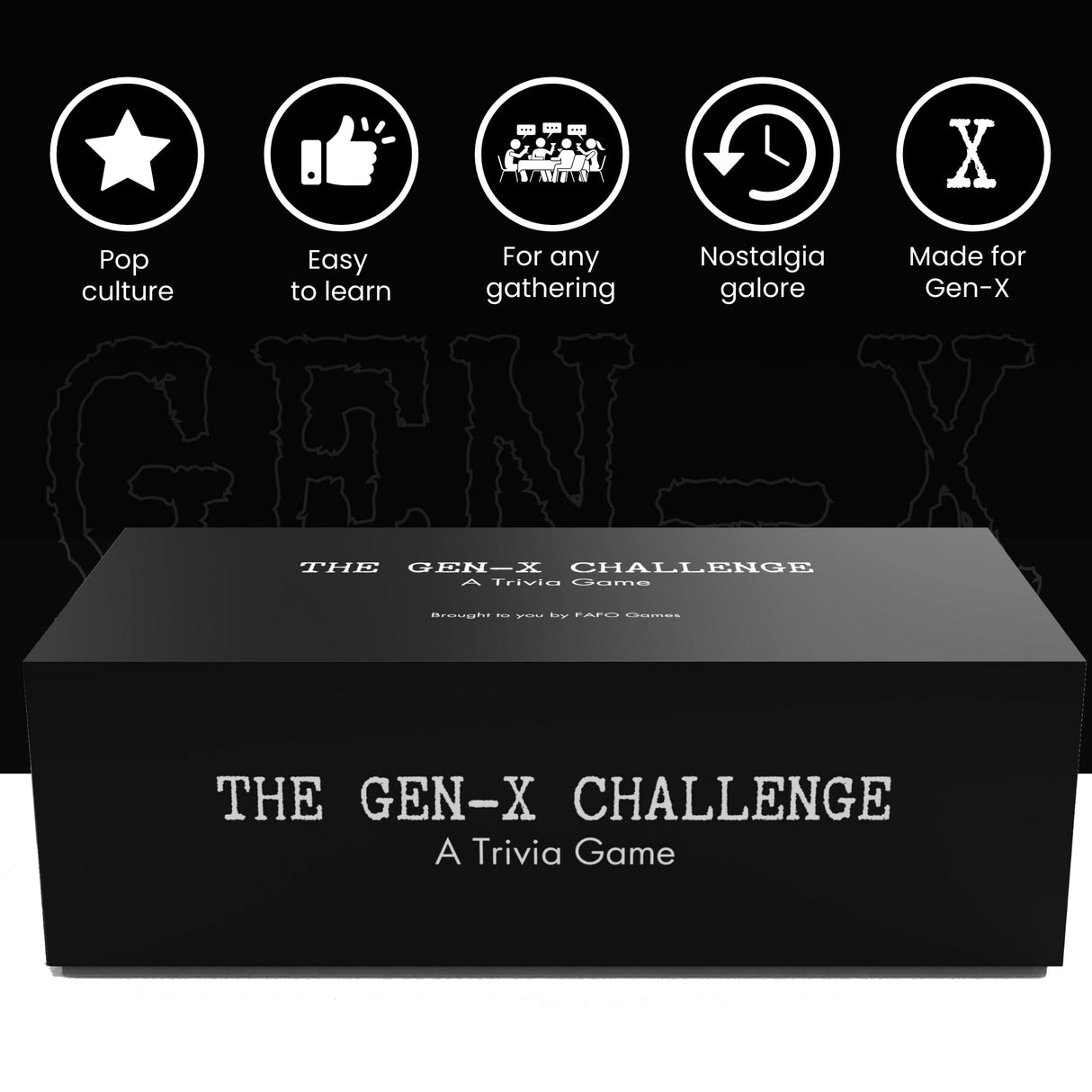 FAFO GAMES The Gen-X Challenge - 80s and 90s Trivia Card Game with 600 Trivia Cards - Pop Culture Trivia Game with Movies, Music, TV Shows - Ideal for Game Night, Christmas, Birthday, or Gift