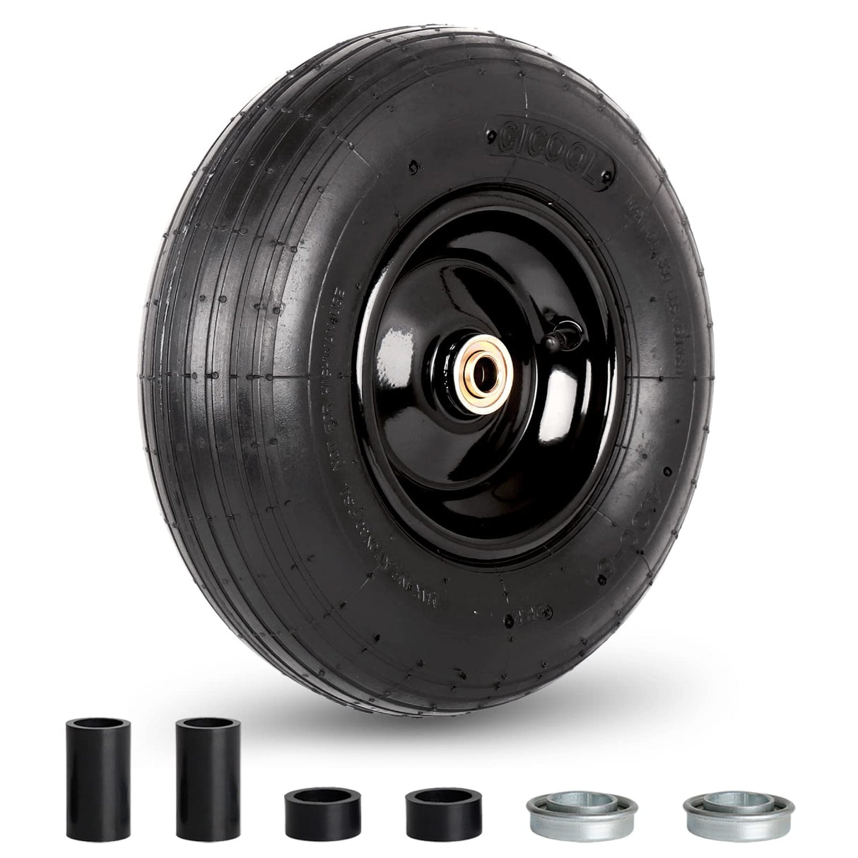GICOOL 4.00-6 Tire and Wheel, 13" Wheelbarrow Pneumatic Tire, 5/8" & 3/4" Bearings, 1.75-6" Centered Hub,Sealed Bearings for Wheelbarrows Trolley Dolly Garden Wagon Cart Wheel Replacement