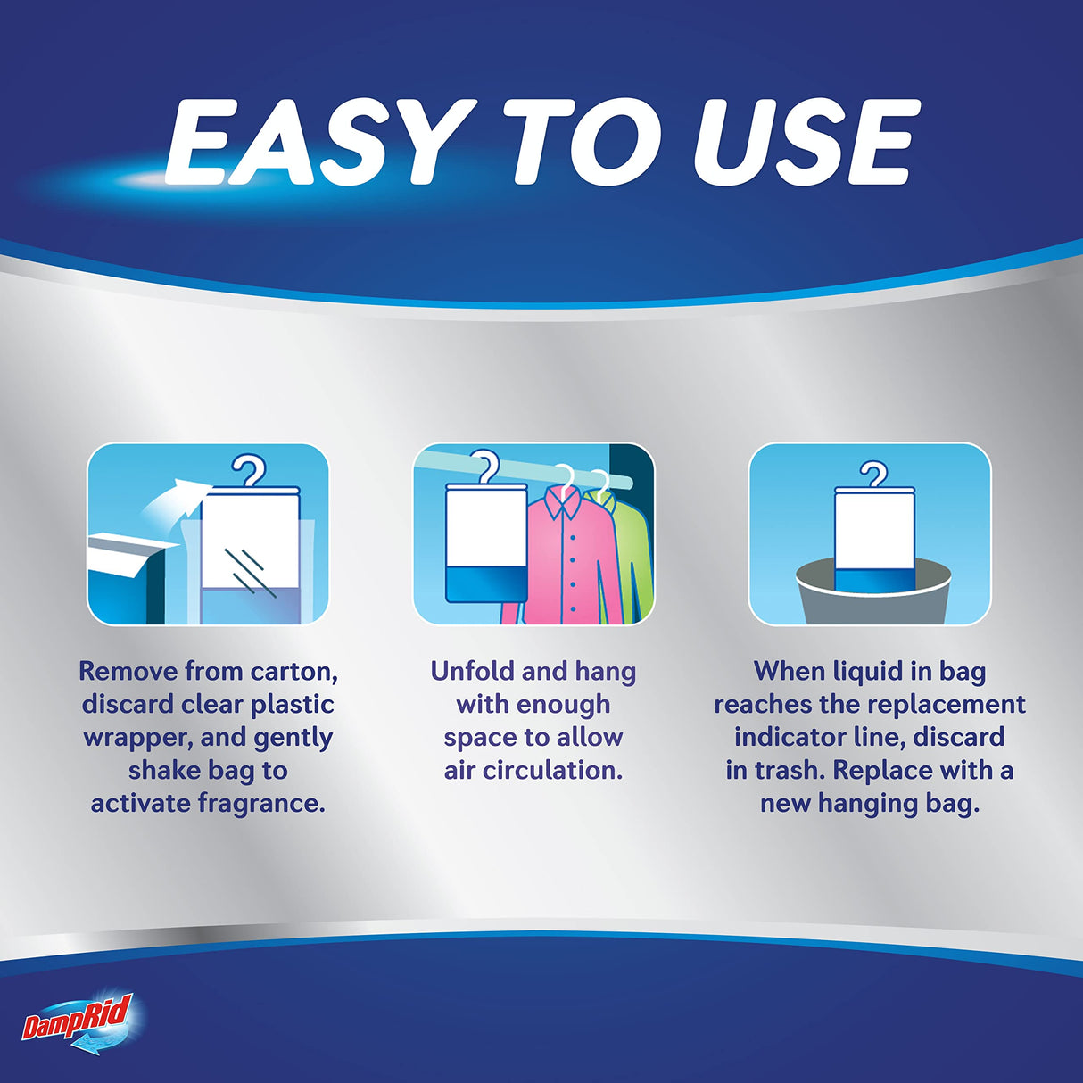 DampRid Fragrance Free Hanging Moisture Absorber, 16 oz., 3 Pack - Eliminates Musty Odors for Fresher Air, Ideal Moisture Absorbers for Closet, 14% More Moisture Absorbing Power*