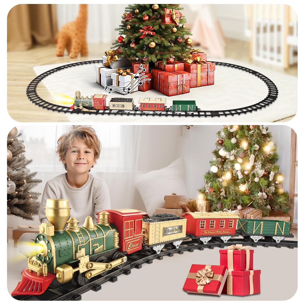 XINGYING Electric Train Set for Kids Ages 4-8, Complete Toy Train with Lights & Sounds, Train Toys with Cars & Tracks for Christmas and All-Year Play