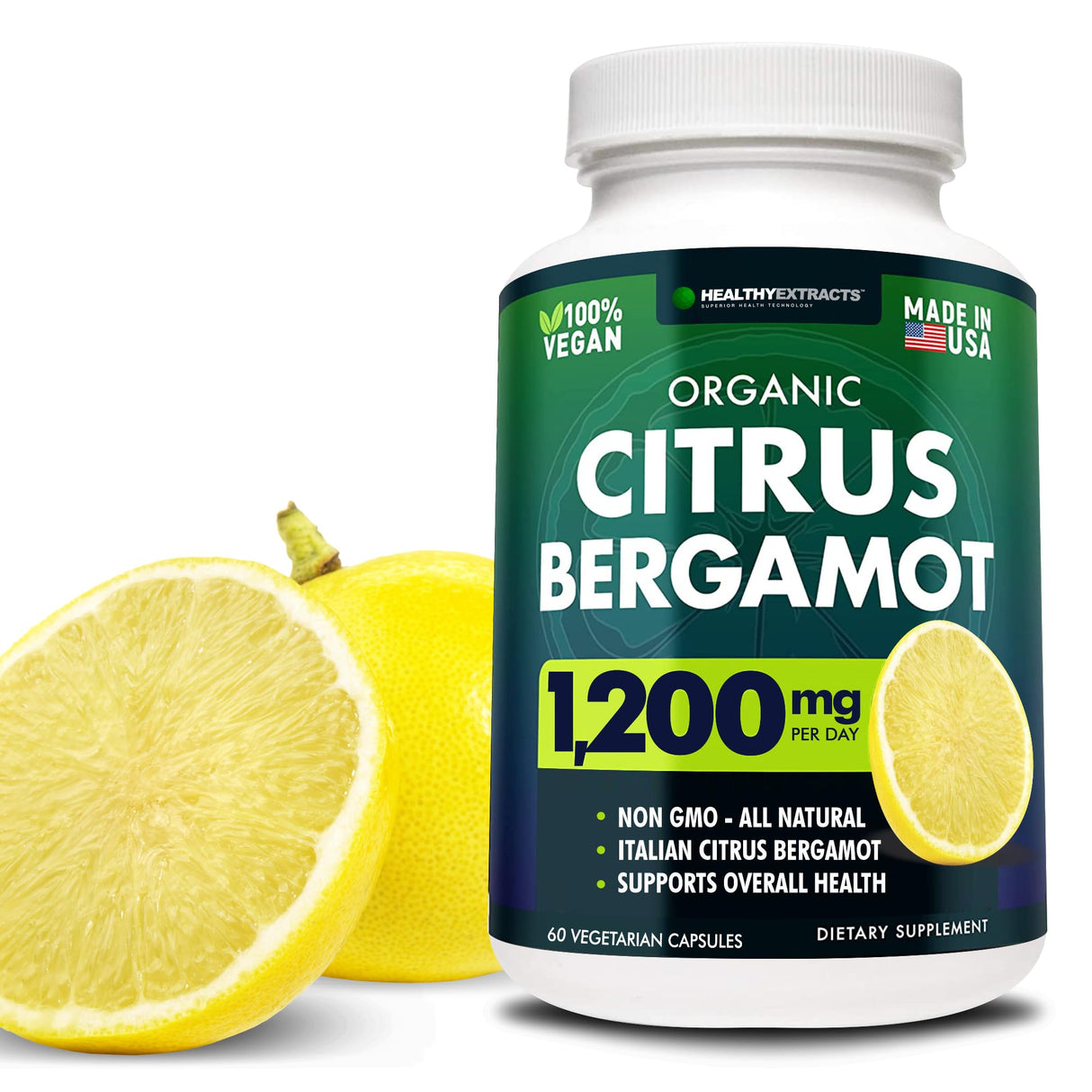 Healthy Extracts Citrus Bergamot Supplement β 150:1 Extract, 1200mg per Serving, 80% Polyphenols, Supplement for High Cholesterol, Italian Sourced, 60 Count, 1 Month Supply, Made in The USA