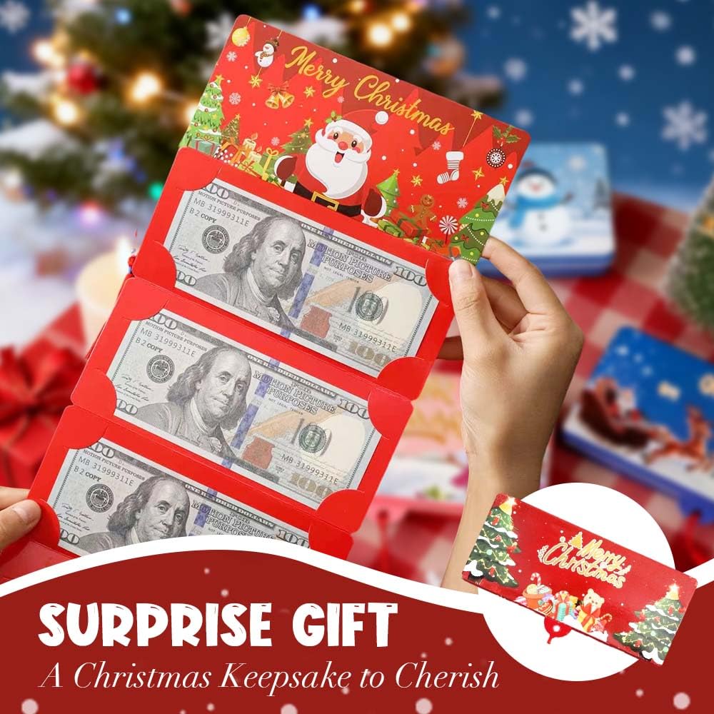 Christmas Cash Gift Envelope, 2025 New Christmas Money Holders with 10 Slots for Cash, Surprise Money Envelopes Gift Card Women Men Girls Boys Birthday Holiday (Red-3 pack)