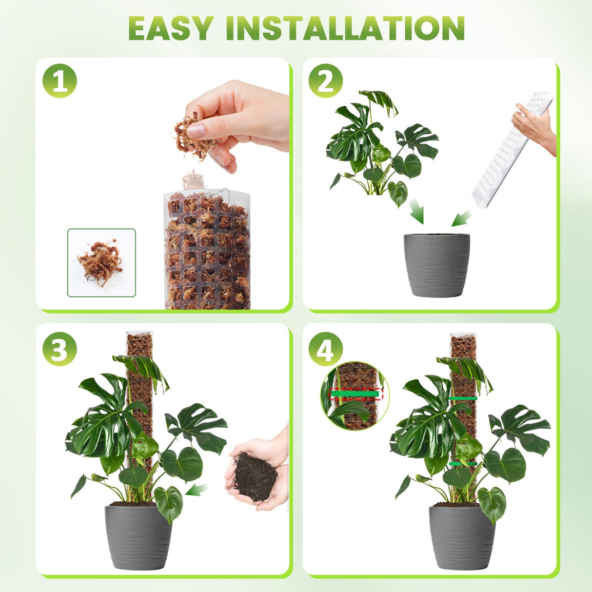 EOX Plastic Moss Pole for Monstera and Climbing Plants, 24-Inch, 4-Pack