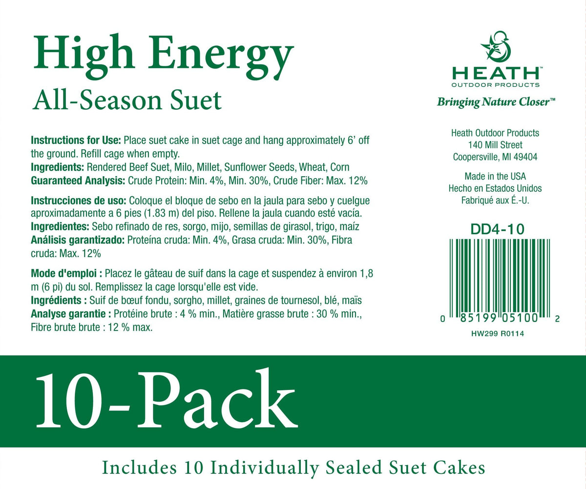 Heath Outdoor Products birds DD4-10 All Season High Energy Suet Cake, Case Of 10