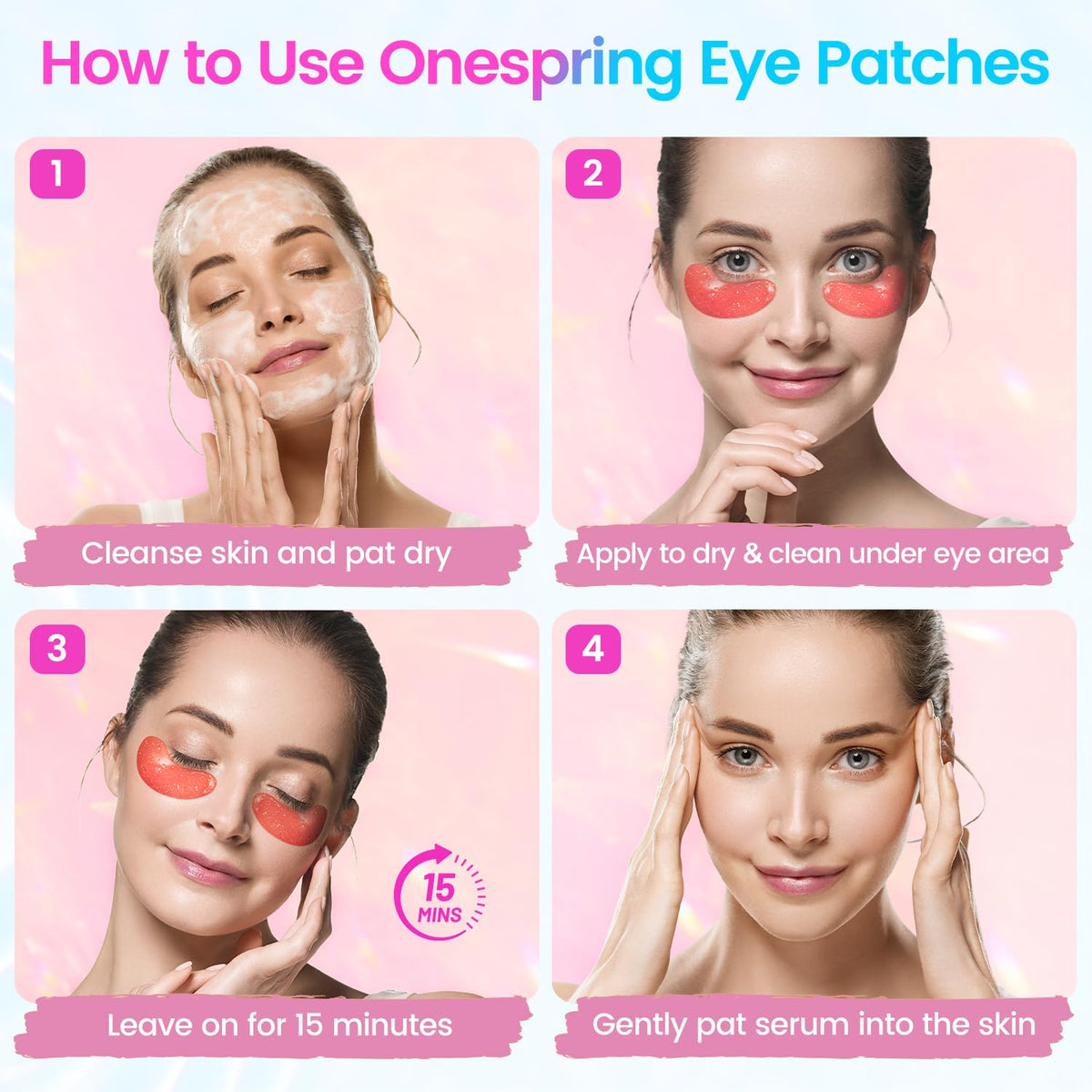 Onespring Under Eye Patches (24 Pairs) - Eye Masks for Wrinkles, Puffy Eyes, Dark Circles, Eye Bags, Under Eye Mask for Refreshing, Revitalizing, Gifts for Mom, Birthday Gift for Teenage Girls