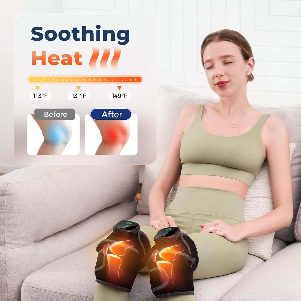 HOMRELEXA Heated Knee Massager, 3 in 1 Knee Massager with Heat and Vibration, Heating Pad for Knee, Knee Heating Pad, Heated Knee Brace(2 pcs)