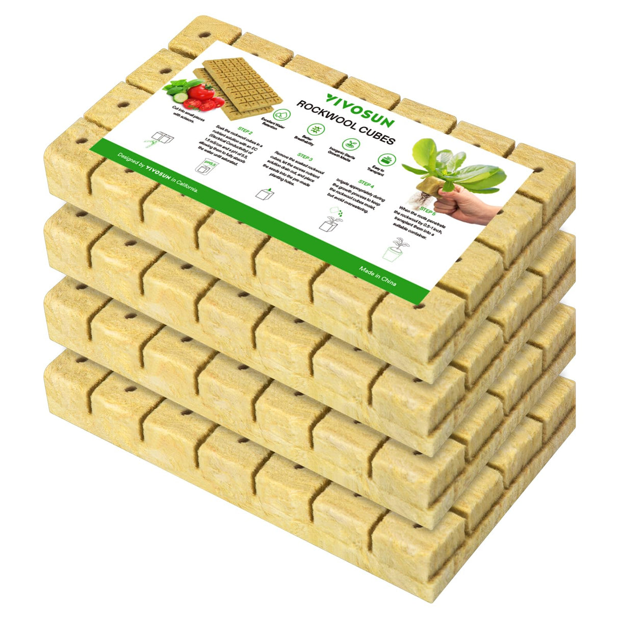 VIVOSUN 1.6" Rockwool Cubes, 4 Sheet of 112 Plugs Stonewool Starter