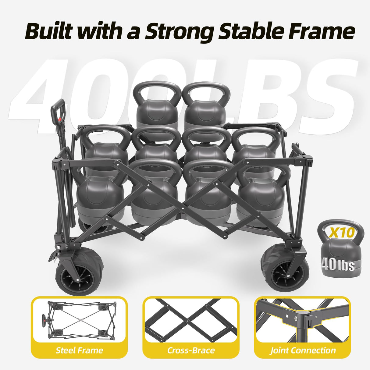 EchoSmile Wagons Carts Foldable Heavy Duty with 400Lbs Wt, 200L Cap, Black