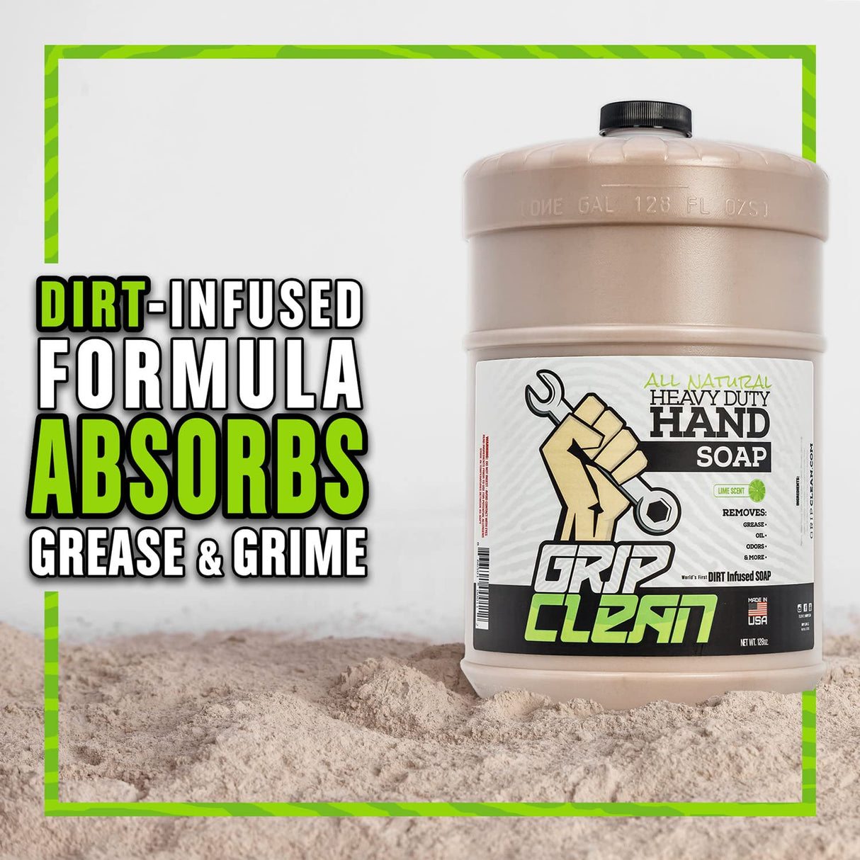 Grip Clean Hand Cleaner for Mechanics, Heavy-Duty Liquid Soap with Natural Pumice Soap & Clay for Grease & Filth – Flat Top Gallon Jug Refill, Coconut Oil Moisturizes (2pk)