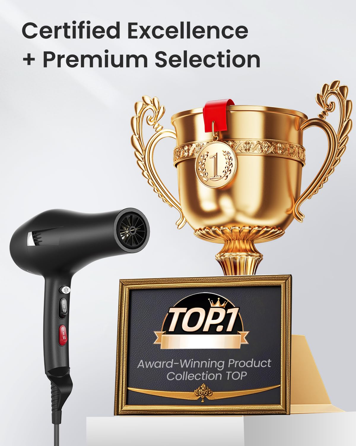 Dekuri Professional Ionic Hair Dryer AC Motor Fast Drying Salon Blow Dryer with Diffuser, Comb, Nozzle, Concentrator, for Curly and Straight Hair, 2 Speed & 3 Heat Setting, Cool Button, Black