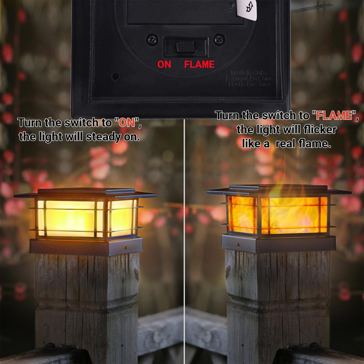 Dynaming 4x4 Solar Post Cap Lights Outdoor with Flickering Flame Light, Black Shell Fence Post Solar Lights Fit Vinyl/Wooden Posts, Brightness LED Lighting Decor for Garden Deck Patio, 12 Pack