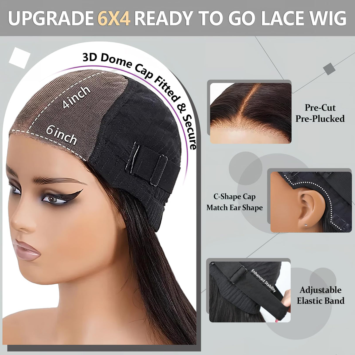 24Inch Wear and Go Glueless Wigs Human Hair Pre Plucked Pre Cut 180% Density 6x4 Ready to Wear Glueless Human Hair Wigs Straight for Black Women