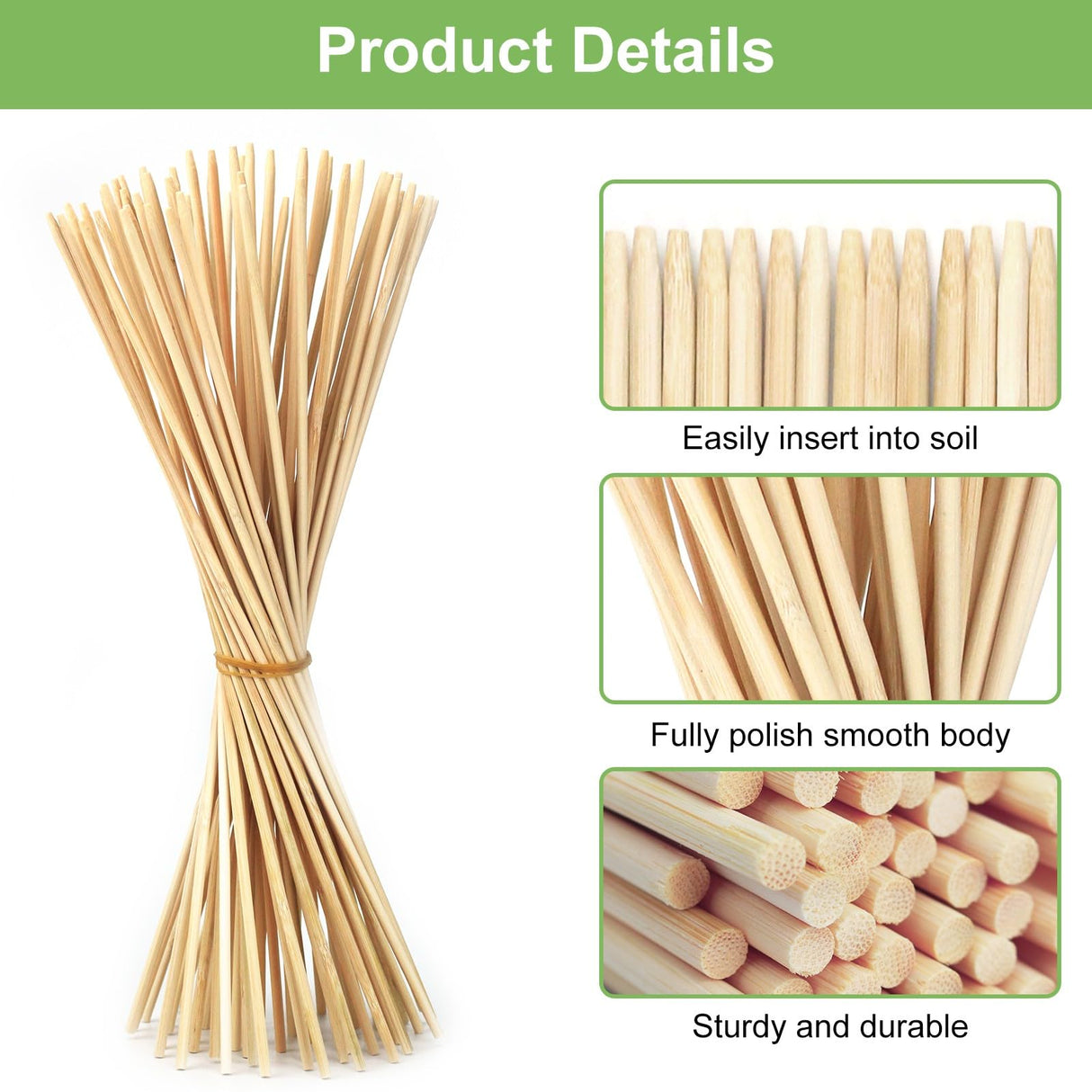 120 PCS Bamboo Plant Stakes 18 Inch, 5mm Thick Wood Plant Support Stakes