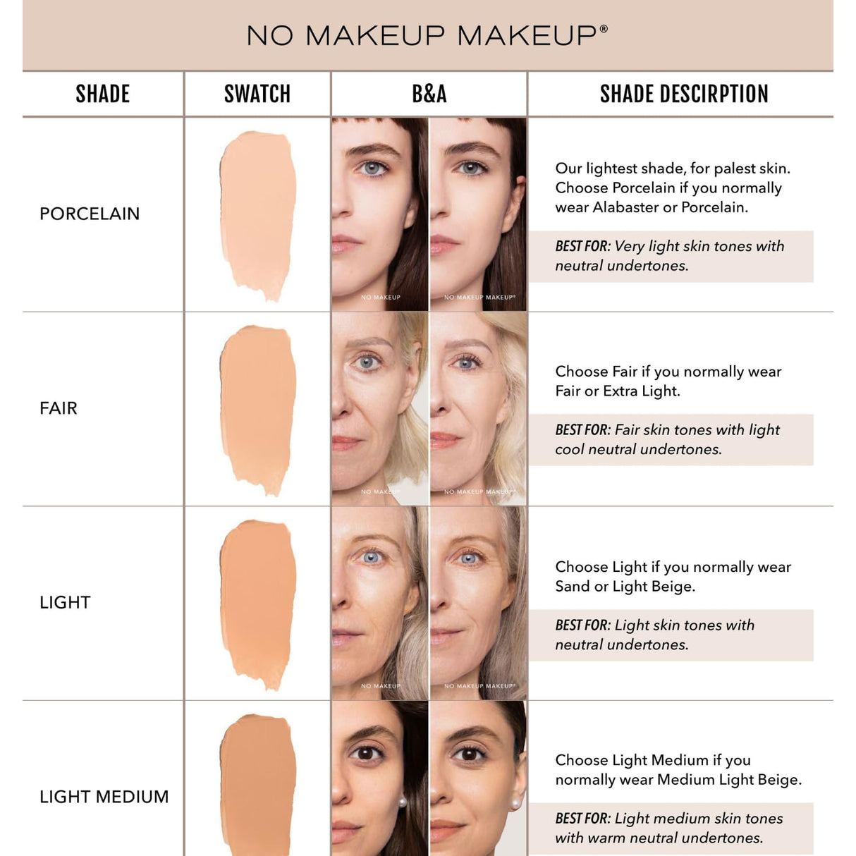 Foundation by No Makeup Makeup | Conceal & Correct with Long-Lasting, Buildable Formula & Lightweight Soft Finish | Cruelty-Free, Vegan, Fragrance-Free | Porcelain
