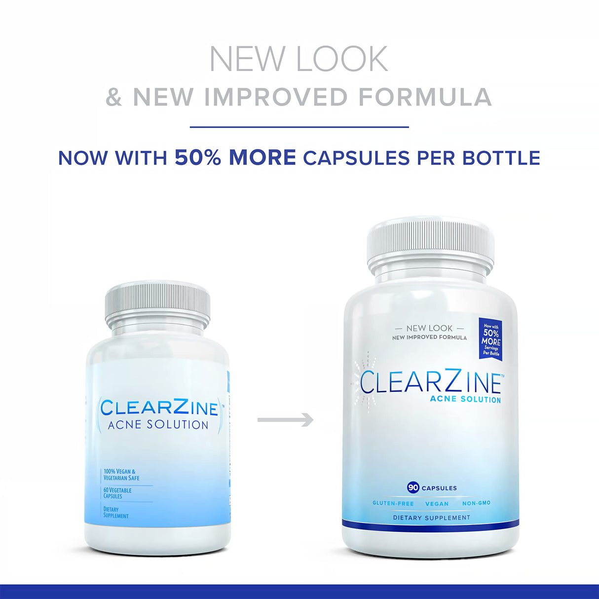 ClearZine Acne Pills for Teens & Adults | Clear Skin Supplement, Vitamins for Hormonal & Cystic Acne, 90 Caps