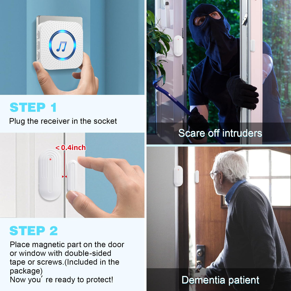 Door Chime,SanJie Wireless Door Sensor Chime When Door Opens,Door Entry Alarm Chime for Business/Home/Kids,500 FT Range,26 Chimes 5 Adjustable Volume, 2 Sensors + 1 Receivers