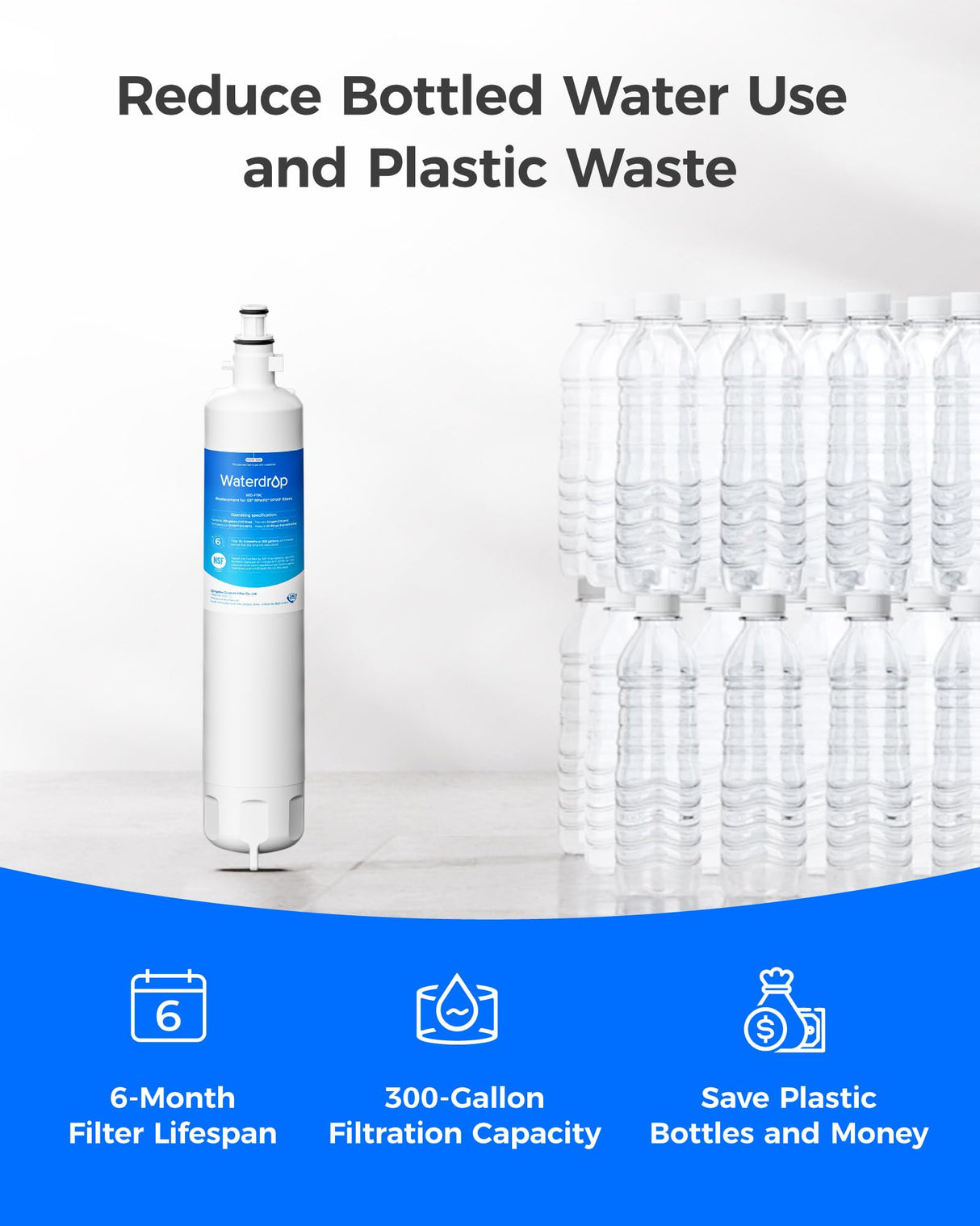 Waterdrop Replacement for GE® RPWFE®, RPWF (Built-in CHIP) Refrigerator Water Filter, Compatible with GFE28GYNFS, GFE28GELDS, PFE28KELDS, PFE28KYNFS, GFD28GELDS, PWE23KELDS, 2 Filters