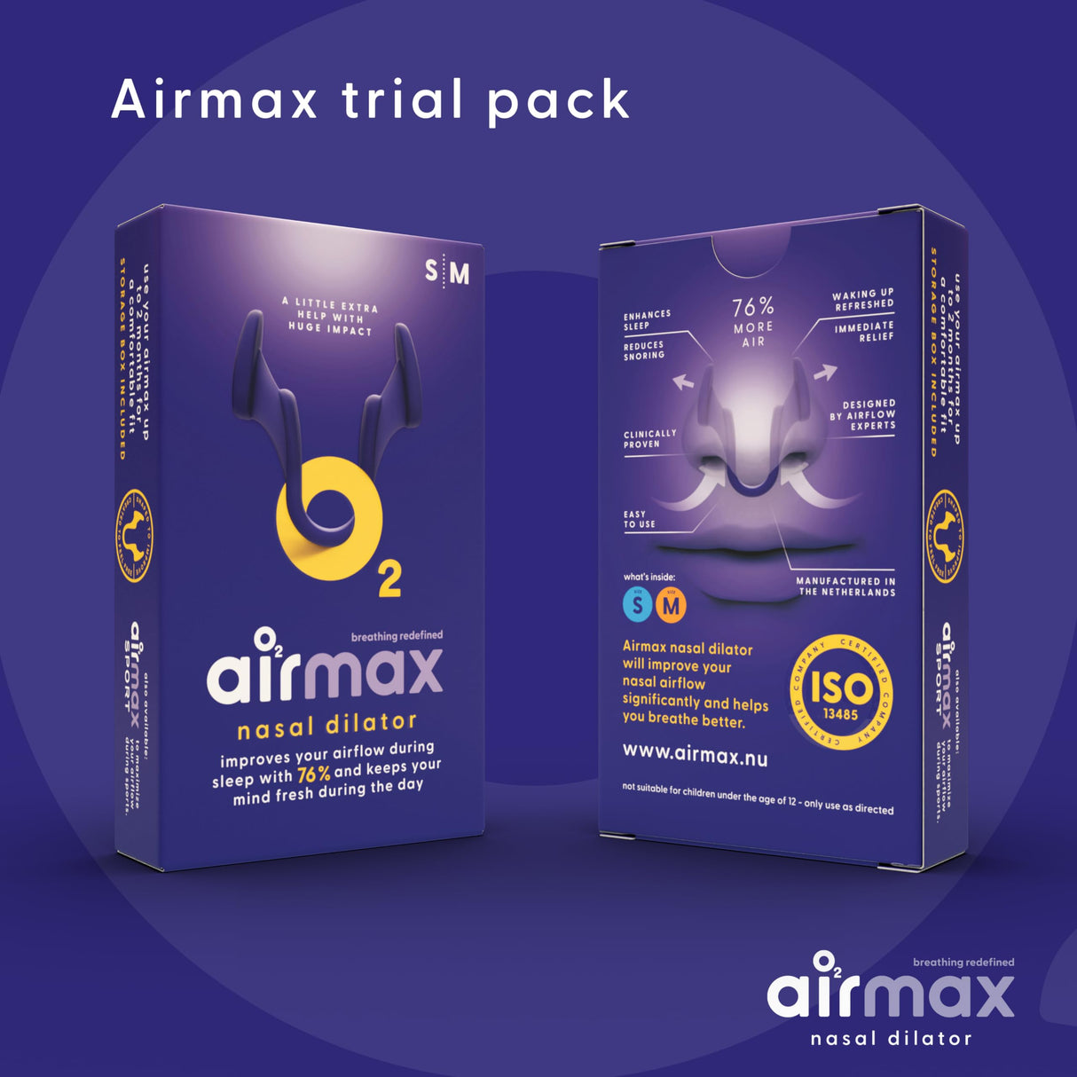 Air Max Nasal Dilators Trial Pack - Anti Snoring Devices - 76% More Airflow for Better Breathing & Against Nasal Congestion - Guaranteed Fit (1x Small & 1x Medium) - Reusable
