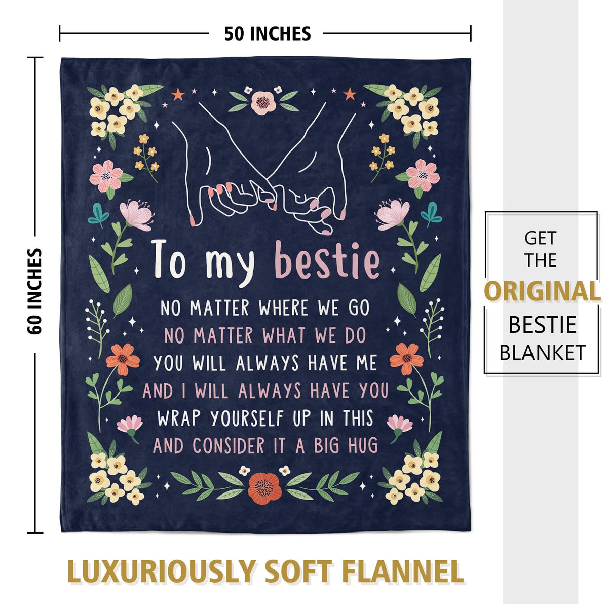 Best Friend Birthday Gifts for Women, Bestie Blanket Blue, 60" x 50"