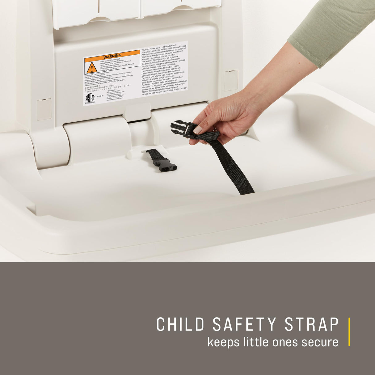 Rubbermaid Commercial Products Horizontal Baby Changing Station, Light Platinum, Wall-Mounted Fold-Down Diaper Change Table with Safety Straps for Restaurants/Hotels/Schools/Airports