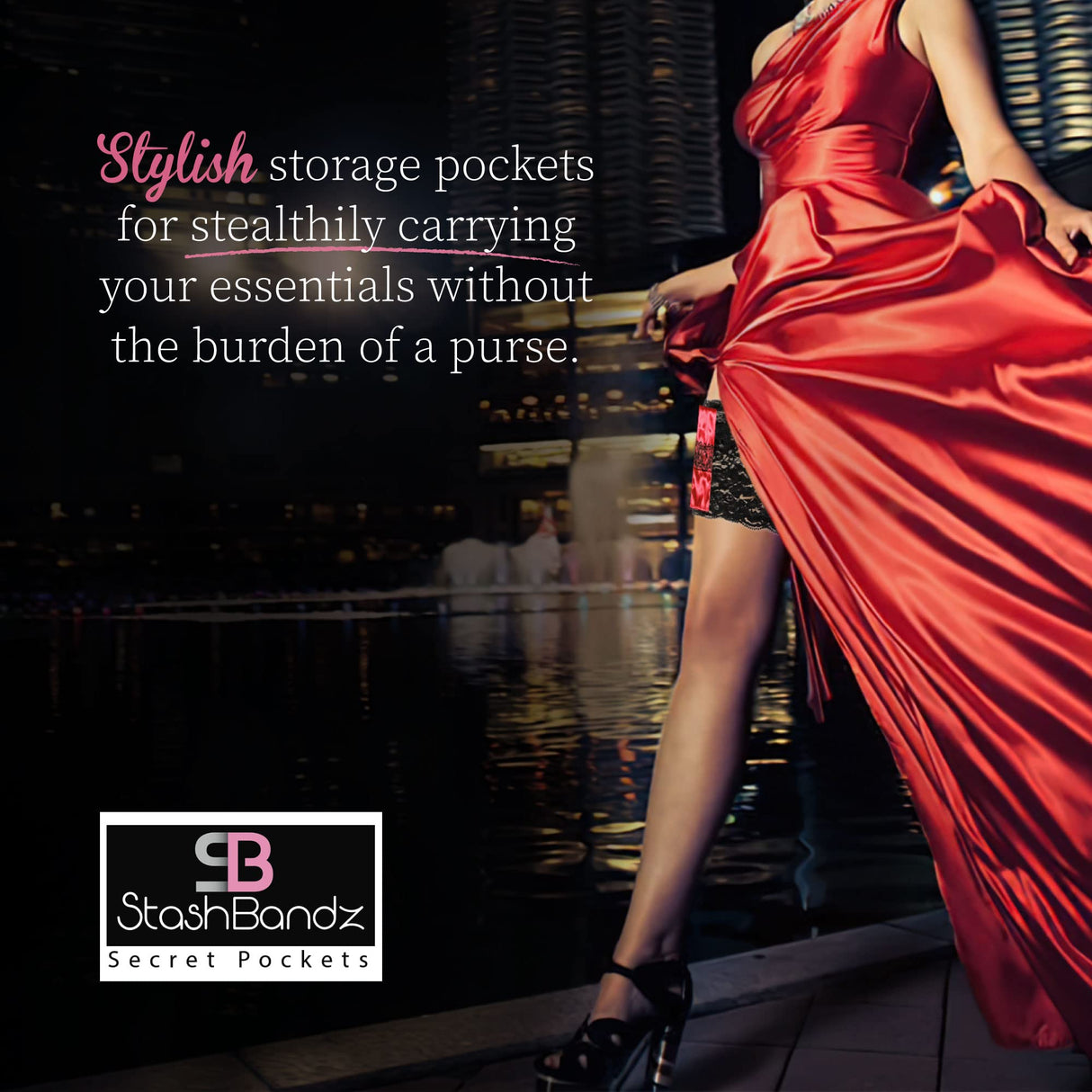 UnderYours Thigh Bag Garter Purse, French Lace Wallet and Flask Holder, Stays Put Silicone Grip, 2 Ample Secured Pockets, Holds Any Size Phone, Money, Passport, & More