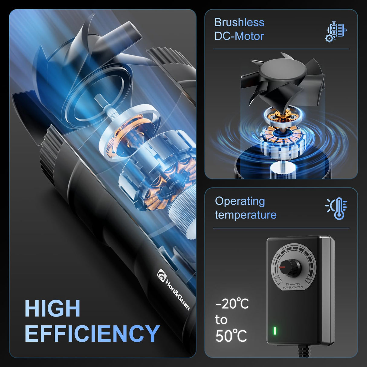 Hon&Guan 6 Inch Inline Booster Duct Fan with Speed Controller - 345 CFM Airflow with 19.2W Ultra-Low Power and Low Noise