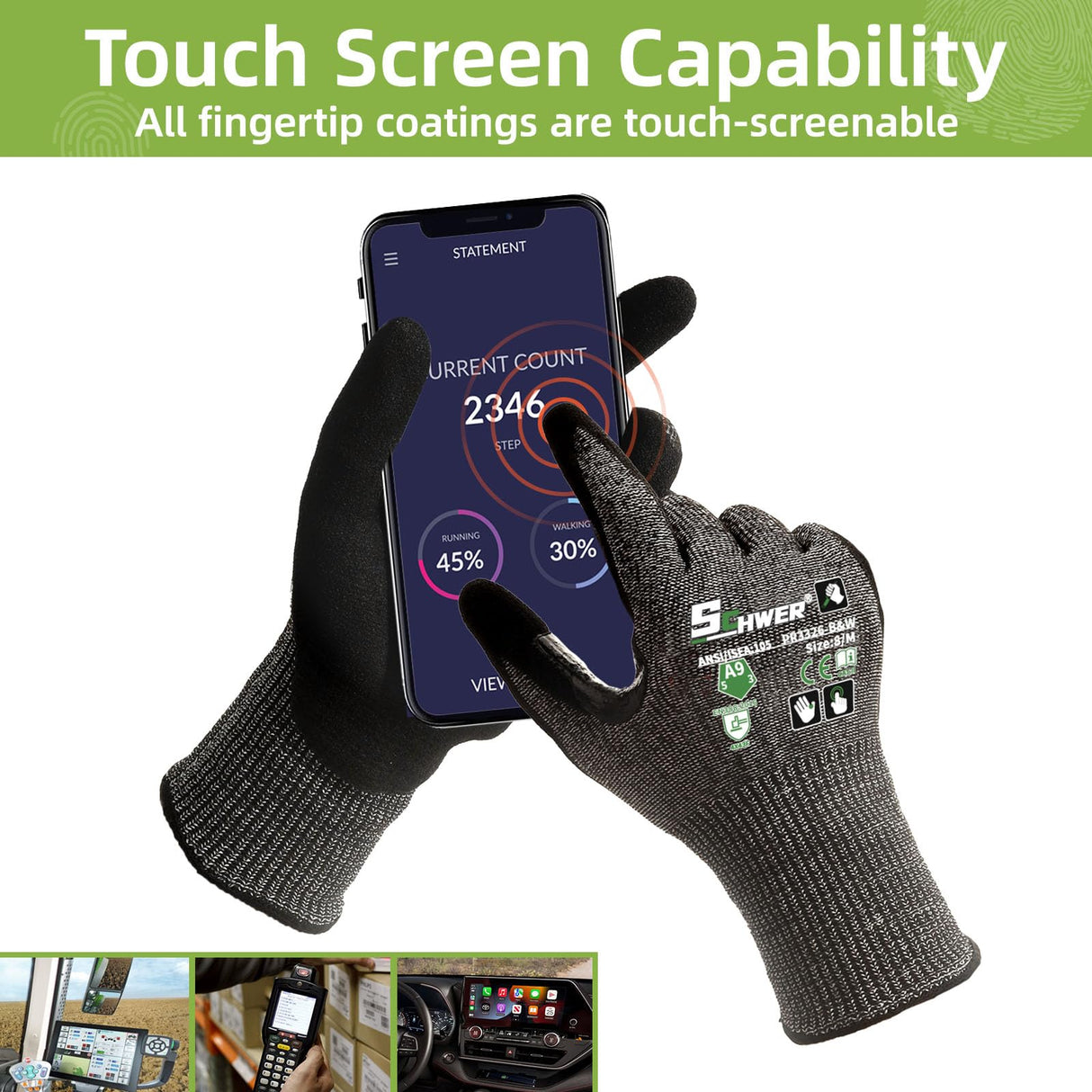 Schwer ProGuard High Level Cut Resistant Work Gloves PR3326 for Extreme Protection,ANSI A9 Cut Gloves with Reinforced Thumb, Non Slip, Durable, Touch-screen, Black 2 Pairs(L)