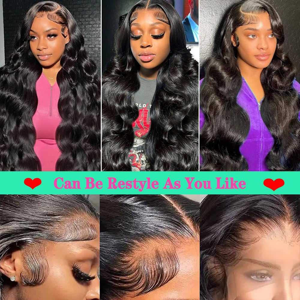 Fongly 13x6 Body Wave Lace Front Wigs Human Hair Pre Plucked 200% Density Glueless Wigs Human Hair 26 Inch HD Transparent Lace Frontal Wigs Human Hair Wigs for Black Women With Baby Hair
