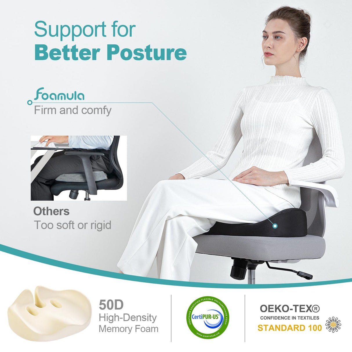 Seat Cushion for Office Chair, Memory Foam Sciatica Pain Relief Pillow, Seat Cushion for Hip, Tailbone, Coccyx Pain, Desk Chair Cushions for Office, Gaming, Car, Wheelchair