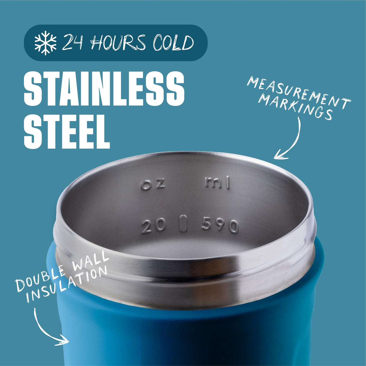 BlenderBottle Strada Shaker Cup Insulated Stainless Steel Water Bottle with Wire Whisk, 24-Ounce, Blue