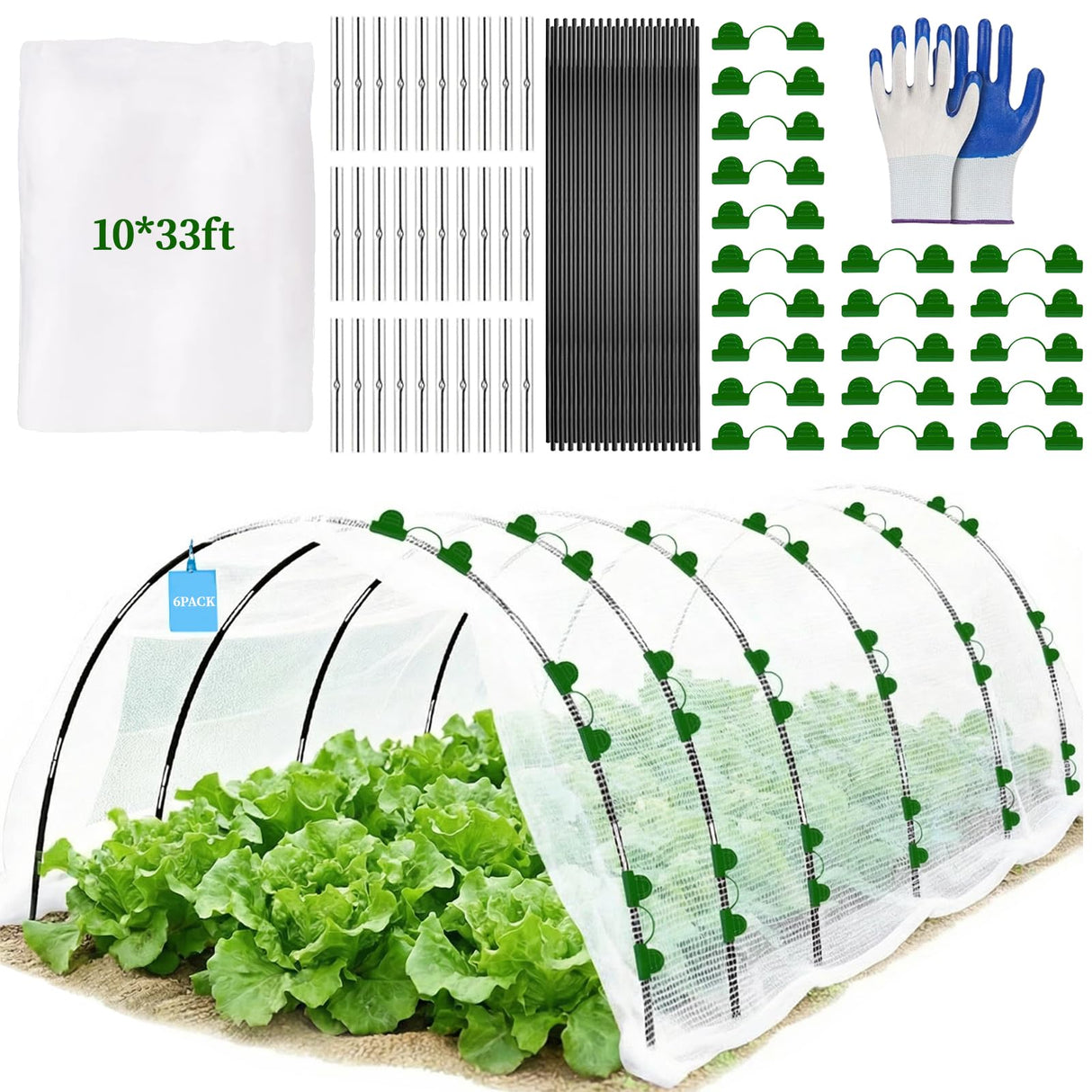 6 Sets of Garden Netting Kit for Raised Beds 10 x 33 FT Strong Mesh Netting