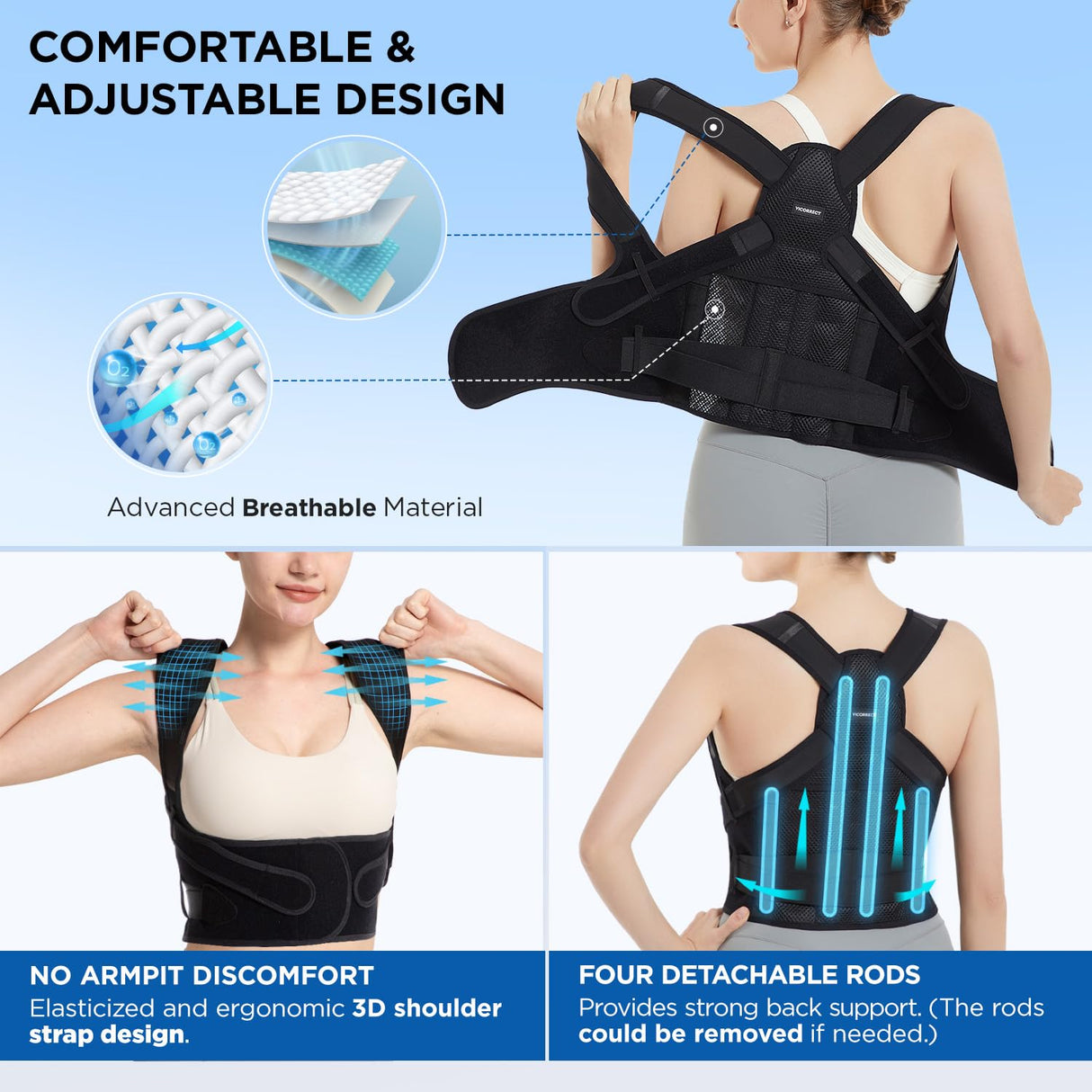 Vicorrect Posture Corrector for Women and Men: Back Brace Support - Shoulders Straightener Relieve Upper Back Pain (Black, Large)