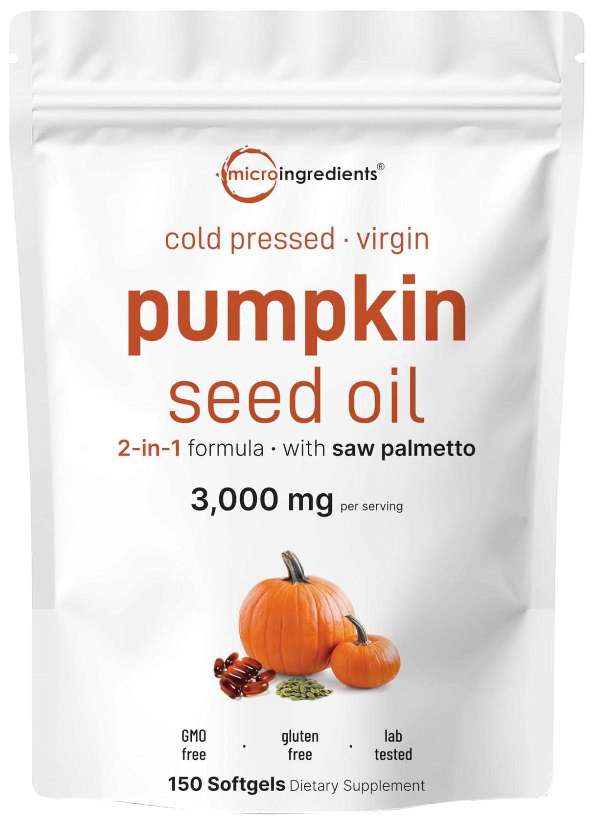 Micro Ingredients Pumpkin Seed Oil with Saw Palmetto, 3,000mg Per Serving, 150 Softgels | Cold Pressed, Pure Virgin Oil, Herbal Supplement | Supports Urinary, Bladder & Prostate Health | Non-GMO