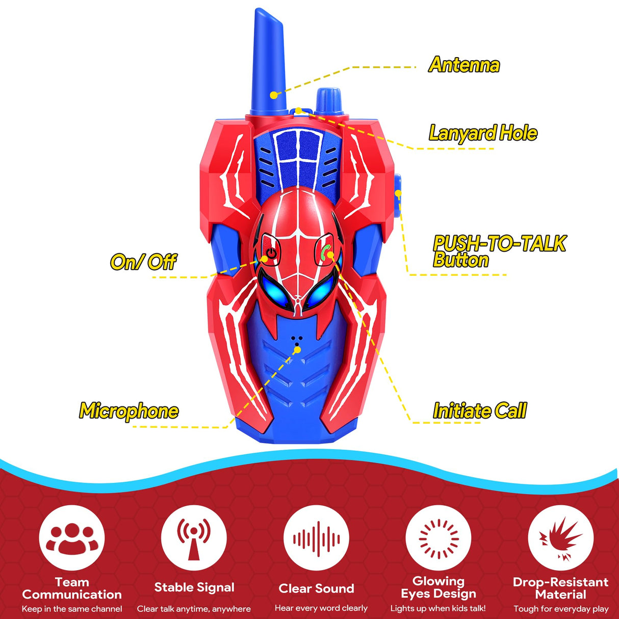 Vvinca Spider Walkie Talkies for Kids Toys Ages 3 4 5 6 7 8 9 10 Boys Girls 3 Pack Superhero Toys Lanyard Long Range Clear Sound Outdoor Game Camping Gear Spy Gadgets & Easter Christmas Birthday Gifts