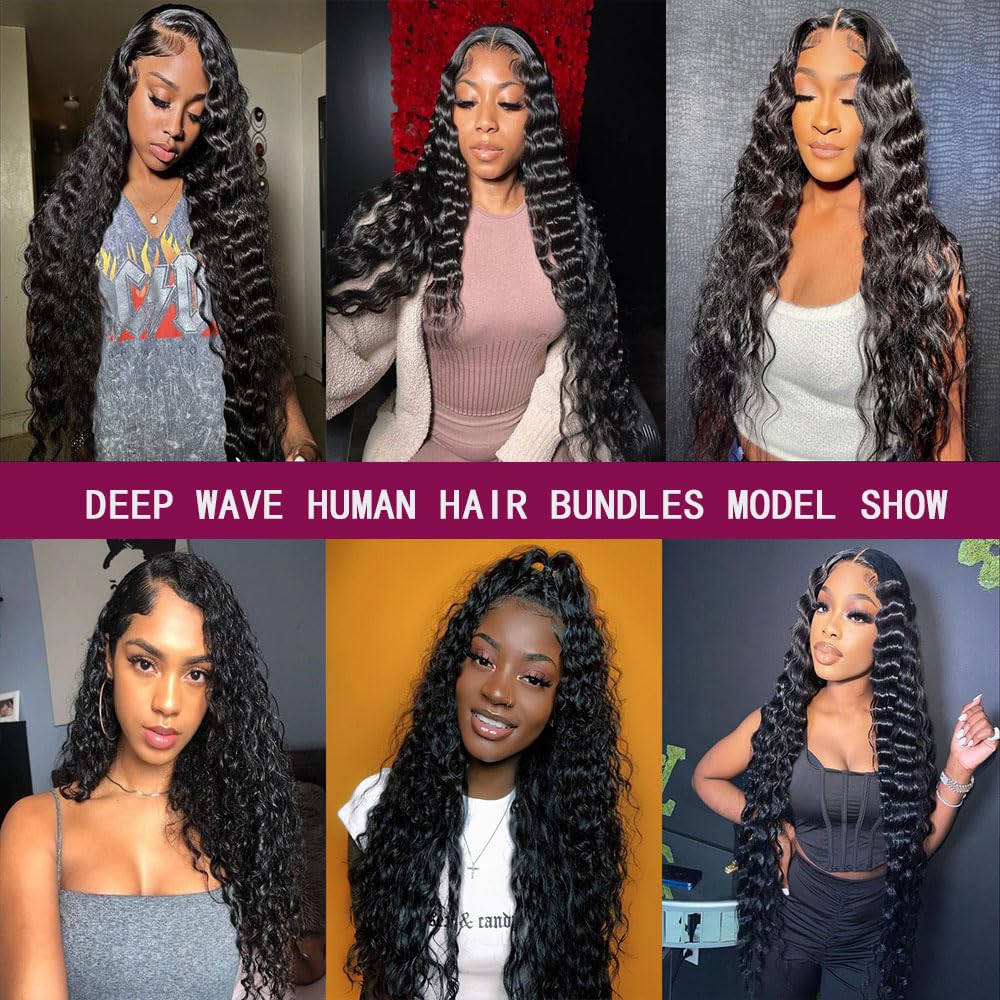 Deep Wave Human Hair Bundles 20 22 24 Inch Deep Wave Bundles Deep Curly Human Hair Bundles Unprocessed Brazilian Virgin Wet And Wavy Weave 3 Bundles 12A Human Hair Extensions