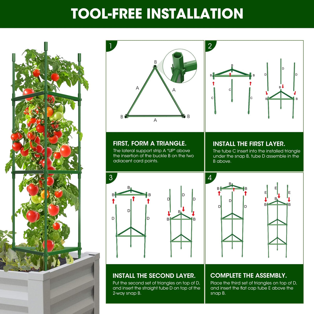 MQHUAYU 3 Pack Tomato Cages for Garden,Up to 51.2Inch Tomato Cage Trellis-Upgraded Hexagon Connector,Heavy Duty Adjustable Tomato Stake Support for Raised Garden Bed