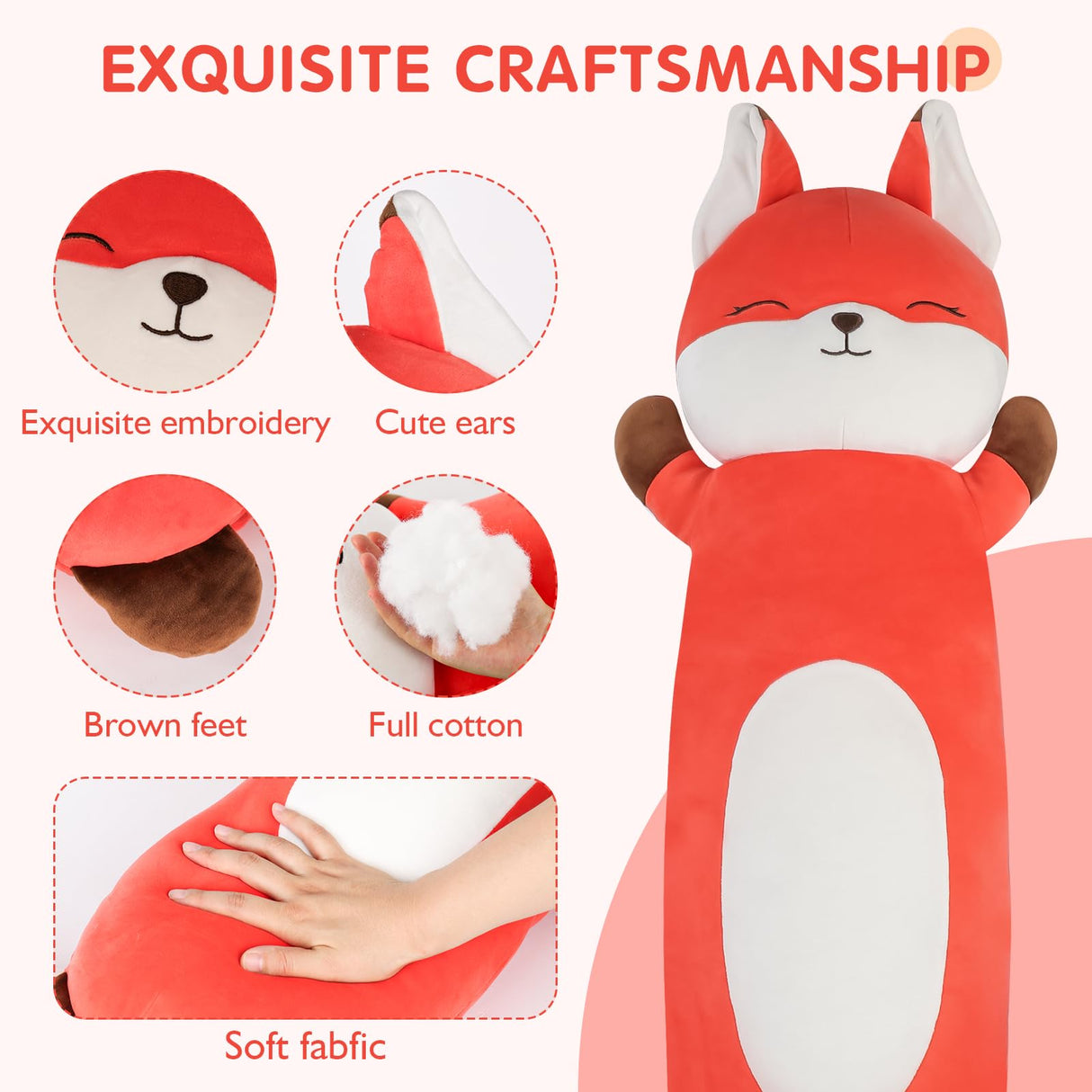 Dalmao 36 inch Orange Fox Stuffed Animal, Soft Long Pillow, Giant Cute Fox Body Pillow Plushies Toy Gift for Kids, Boys Birthday, Halloween, Christmas