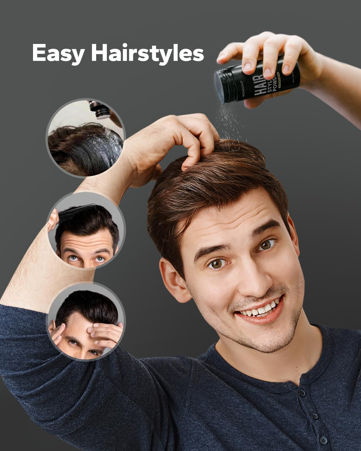 Komoko Hair Styling Powder for Men (0.7 oz) - Instantly Volumizing , Matte Finish Texture, for Strong Hold Natural Look