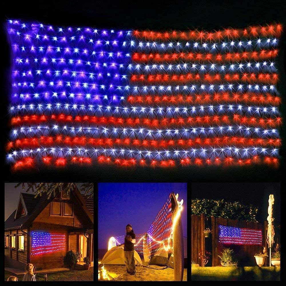 HYH American Flag Lights with 420 Super Bright LEDs,Waterproof Led Flag Net Light of The United States for Yard,Garden Decoration, Festival, Holiday, Party Decoration,Christmas Decorations