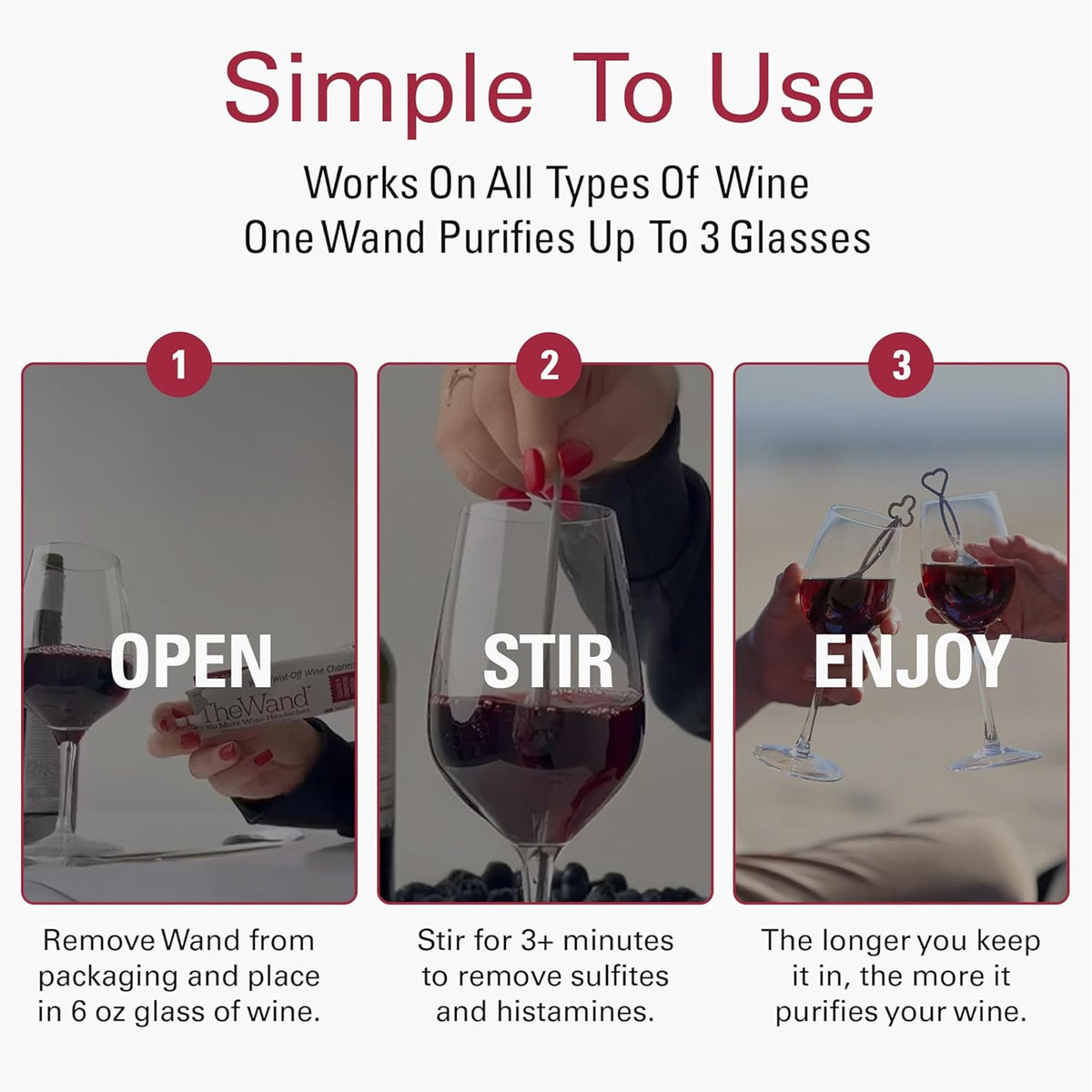 PureWine The Wand Wine Purifier, Removes Histamines & Sulfites - 8 Wands