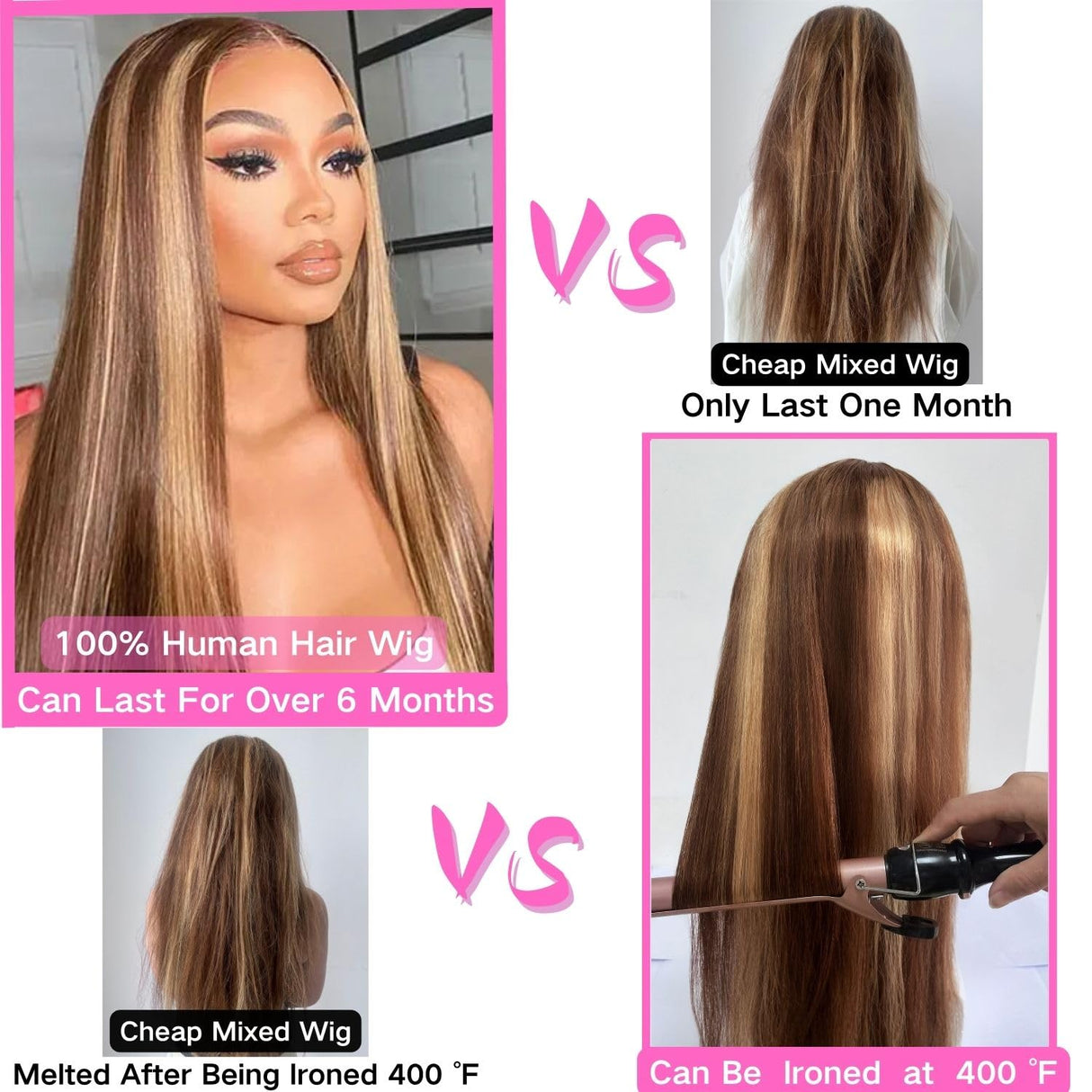 Highlight Wig Human Hair 26inch 200% Density 13x4 Full Frontal HD Transparent Lace Pre Plucked Ombre Straight Lace Front Wig Human Hair Brown Colored Glueless 100 Natural Human Hair Wigs For Women