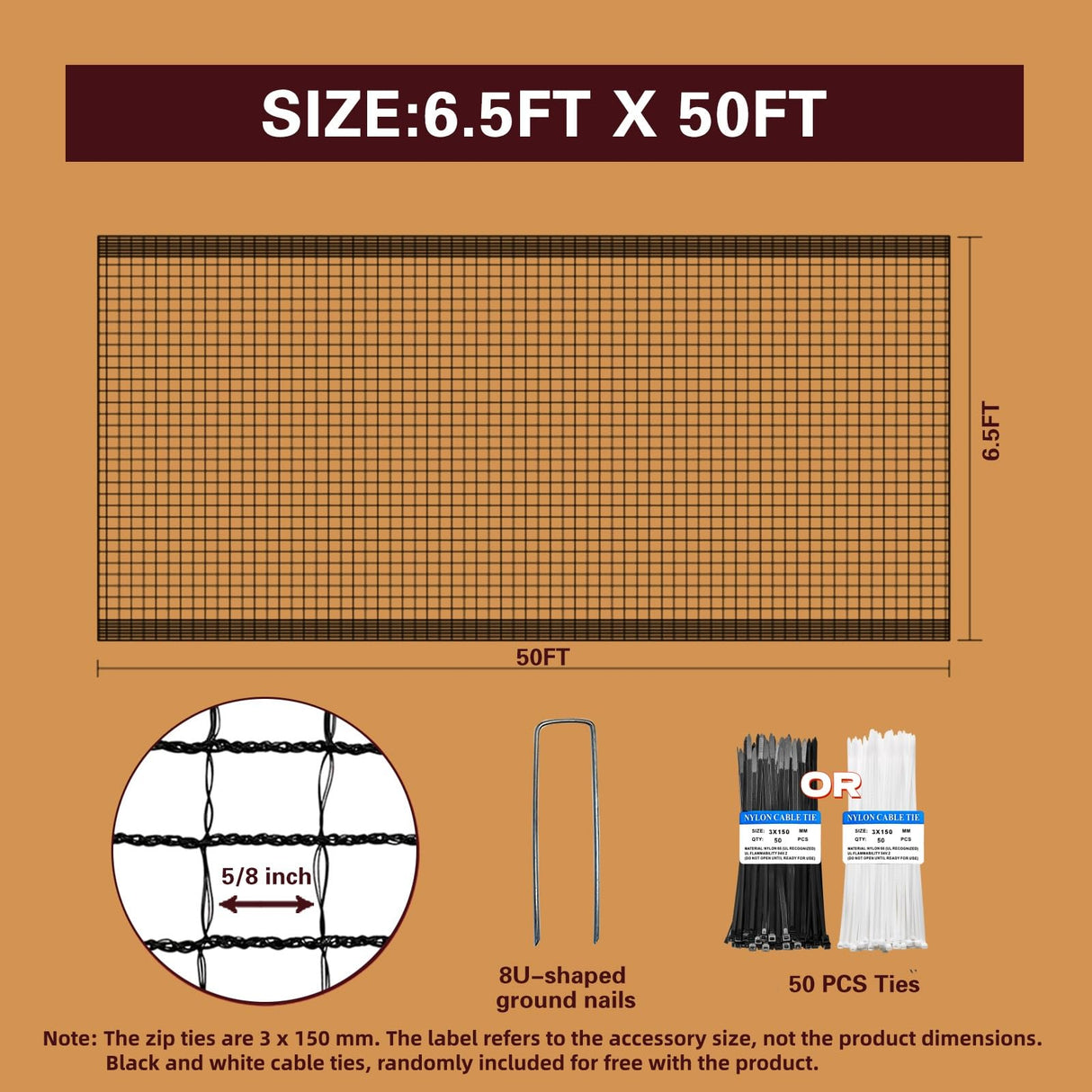 ORIVOGAS Deer Fence Netting,Plastic Mesh Fence 6.5x50ft,Reinforced Edges 55gsm Heavy Duty Animal Barrier,Ideal for Garden Netting,Against Bird,Temporary Fence,Fruit Plant Protection,Black