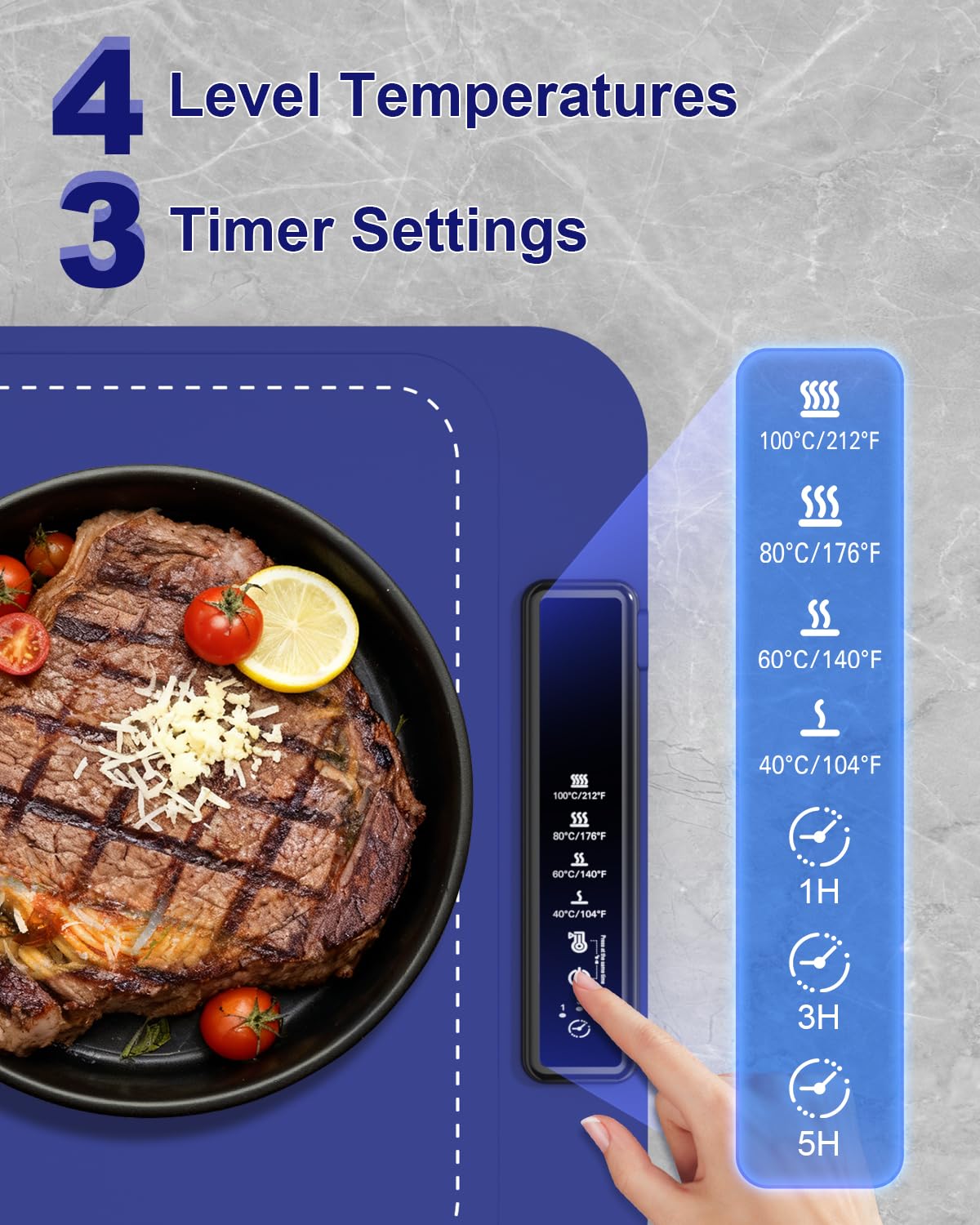 Warming Mat for Food, Electric Warming Tray for Dishes, Portable Heating Pad with 6 Hours Shut-Off, Silicone Food Warmer for Buffet, Party and Countertop with 4 Temperature Levels and Smart Timer